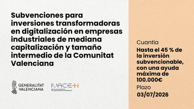 Subvenciones para inversiones transformadoras en digitalizaci�n en empresas industriales de mediana capitalizaci�n y tama�o intermedio