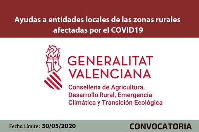 Ayudas a entidades locales de las zonas rurales CV afectadas por el COVID19